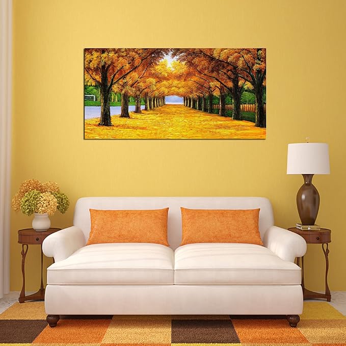 XXMWallArt FC2150 Wall Art Golden Autumn Scene Canvas Prints Painting Gold Tree Paintings Pictures Framed for Living Room Bedroom Kitchen Home and Office Wall Decor