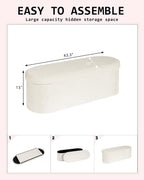 43.3 Inches Foldable Storage Ottoman Bench, Oval Footrest | Teddy Boucle Fabric, Hidden Storage, Soft Padded Seat, End Of Bed Bench For Bedroom, Living Room and Entryway, White