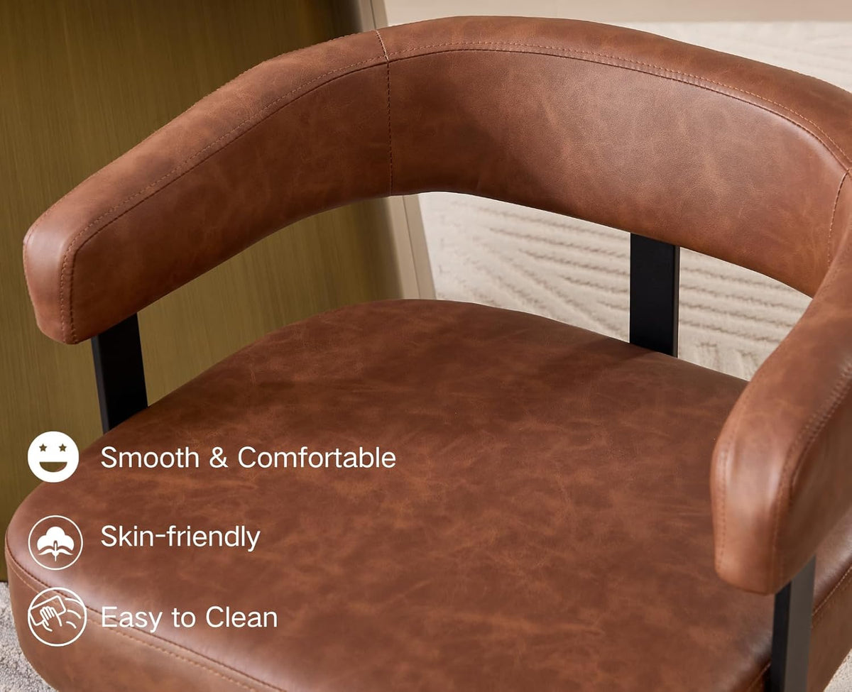 Shunzhi Brown Upholstered Leather Dining Chairs Set of 4 Modern Barrel Dining Room Chairs Comfy Kitchen Chairs Armless PU Side Chair with Curved Back for Living Room/Restaurant