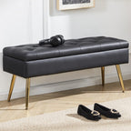 Gitrah Storage Bench Entryway Bench End of Bed Bench Ottoman Upholstered Faux Leather Bedroom Bench Tufted Bench with Golden Legs 40" Black Bench