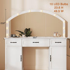Vanity Table with Mirror and Lights, 55" Large LED Makeup Mirror with 3 Color Modes, Modern Dressing Table with Drawers and Cabinets, HD Glass Top Beauty Desk for Bedroom, Gift for Women