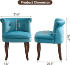 WUTUTUEE Velvet Vanity Chair with Back, Tufted Upholstered Vanity Stool with Solid Wood Legs, Mid Century Small Makeup Chair for Vanity, Accent Chair for Bedroom, Living Room, Teal