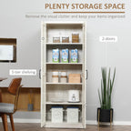 63" 2-Door Kitchen Pantry, Freestanding Storage Cabinet with 5-Tier Shelving and 2 Adjustable Shelves for Dining Room, Antique White
