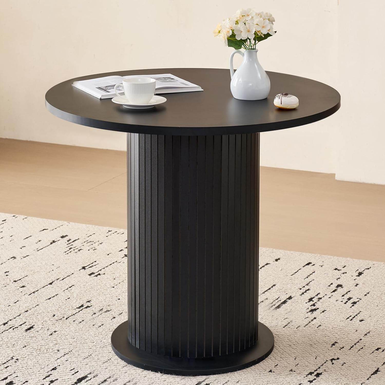 31.5" Round Dining Table for 2, Modern Small Pedestal Kitchen Table, Space Saving, for Apartment Dining Living Room,Black