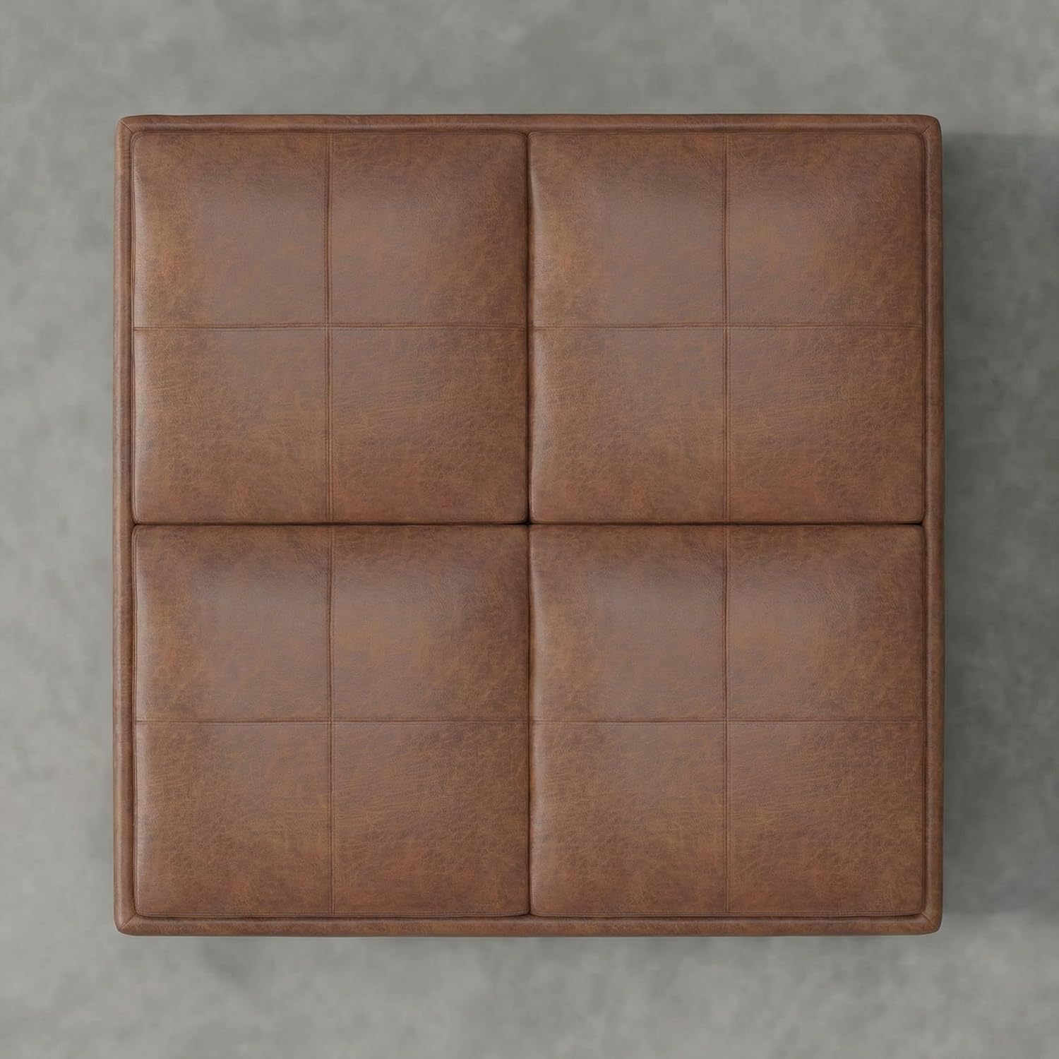 SIMPLIHOME Avalon Coffee Table Storage Ottoman - 35 inch Wide Upholstered Vegan Leather Square Storage Ottoman in Distressed Pecan Brown, Contemporary Ottoman for Living Room with Serving Trays
