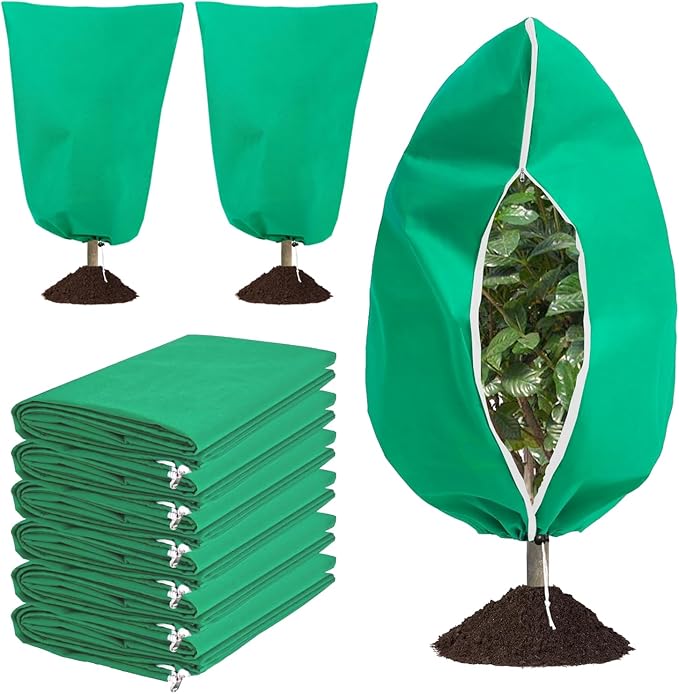 Eunika 6 PCS Plant Covers Freeze Protection, 47.2"x31.5" Frost Blankets with Zipper Drawstring Reusable Winter Plant Protectors Bag Covers for Outdoor Garden Trees, Shrubs Cover for Frost Cold Pest