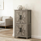Kitchen Pantry Cabinet, 43.3” Wood Pantry Storage Cabinet with 4 Doors and 2 Adjustable Shelves, Freestanding Food Cabinet for Pantries, Kitchen, Livingroom, Dining Room, Light Gray