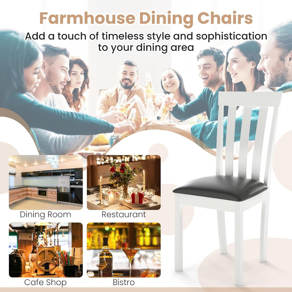 GOFLAME Wood Dining Chairs Set of 4, Upholstered Faux Leather Kitchen Side Chairs with Rubber Wood Frame, Armless Dinette Chairs for Dining Room, Living Room, Restaurant, White & Grey