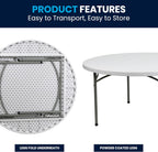 Flash Furniture 5' Round All-Occasion Plastic Folding Event Table for Parties and Trade Shows, Folding Banquet Table for Indoor/Outdoor Events, White
