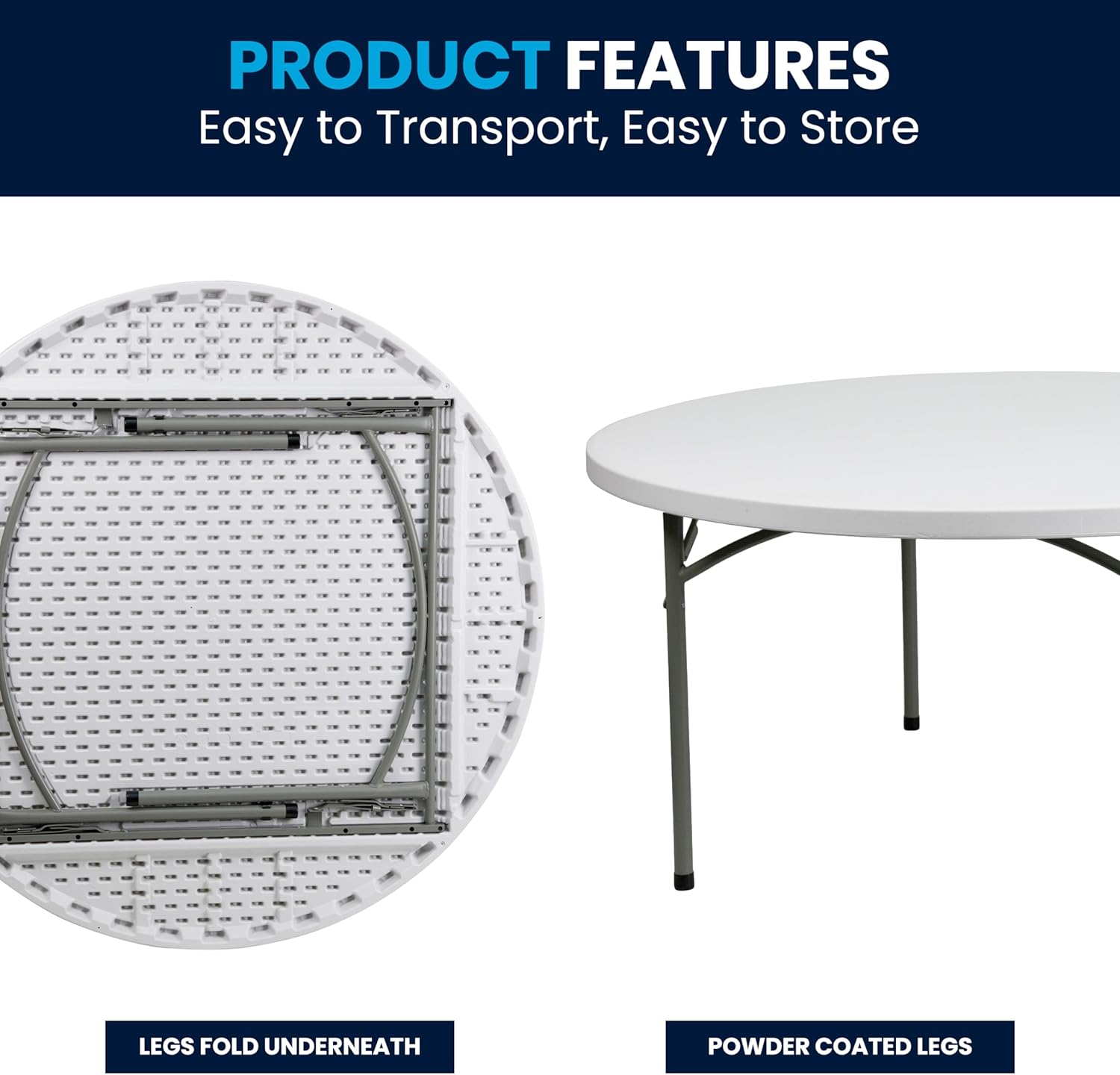 Flash Furniture 5' Round All-Occasion Plastic Folding Event Table for Parties and Trade Shows, Folding Banquet Table for Indoor/Outdoor Events, White