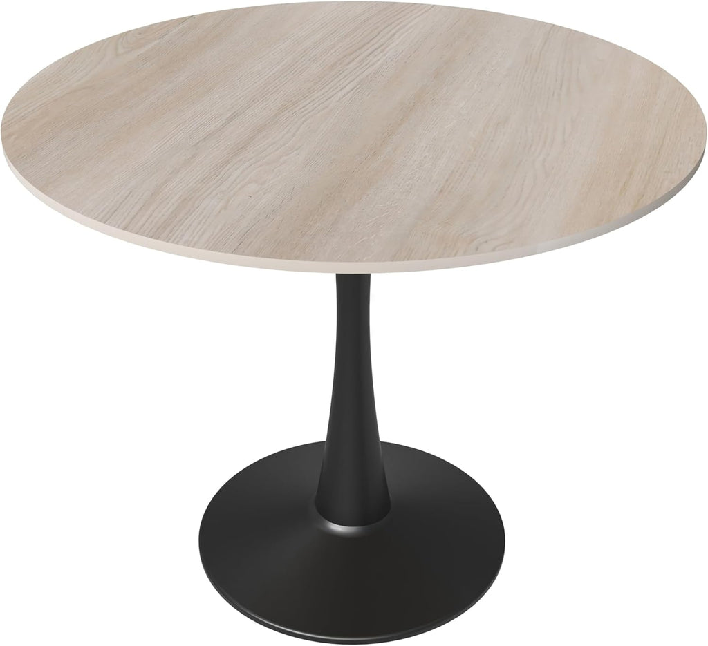 LeisureMod 35" Round Dining Table with Sintered Stone Top – Modern Black Pedestal Base Mid-Century Café Table for Kitchen & Dining Room