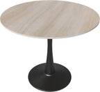 LeisureMod 35" Round Dining Table with Sintered Stone Top – Modern Black Pedestal Base Mid-Century Café Table for Kitchen & Dining Room