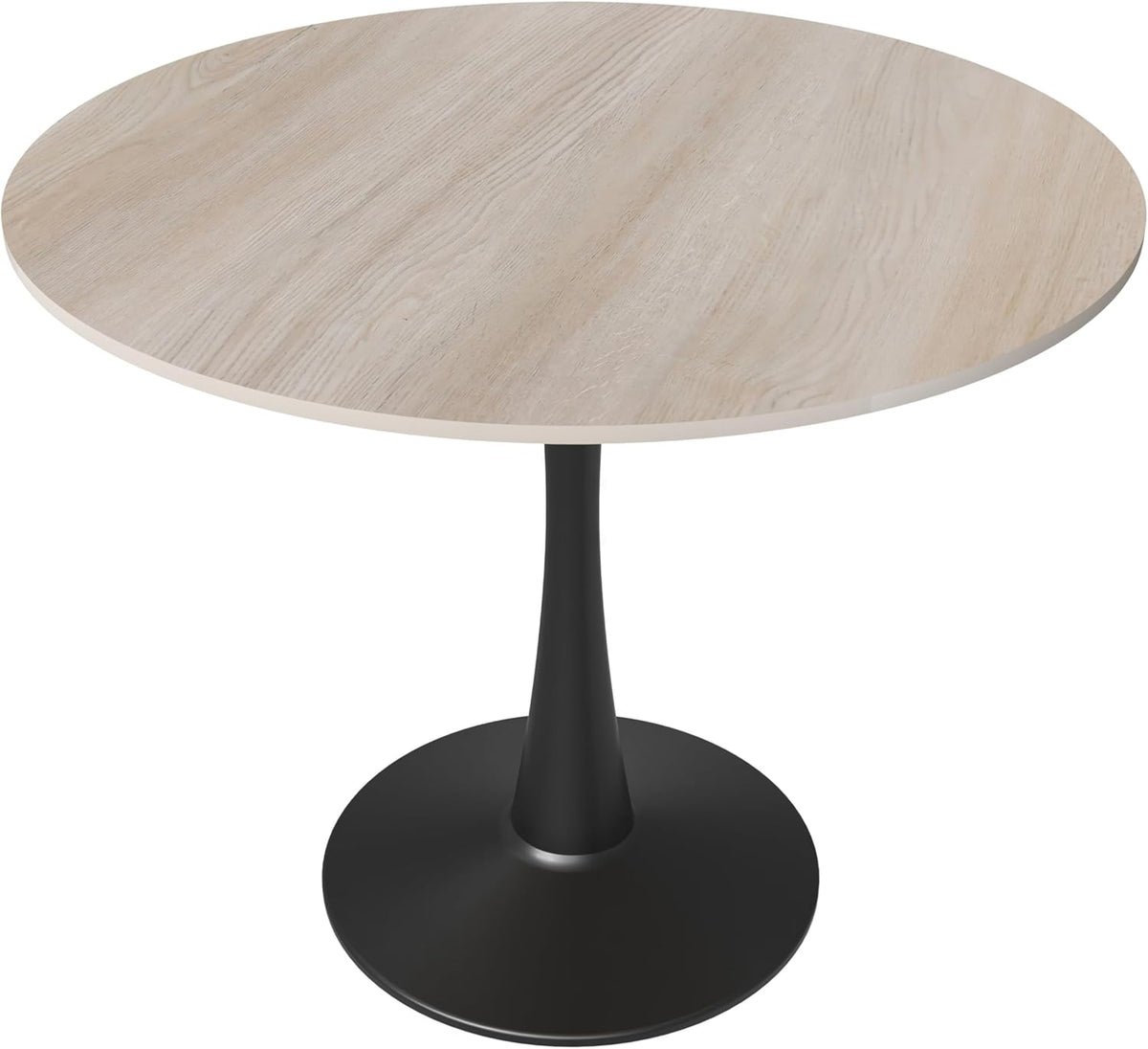 LeisureMod 35" Round Dining Table with Sintered Stone Top – Modern Black Pedestal Base Mid-Century Café Table for Kitchen & Dining Room