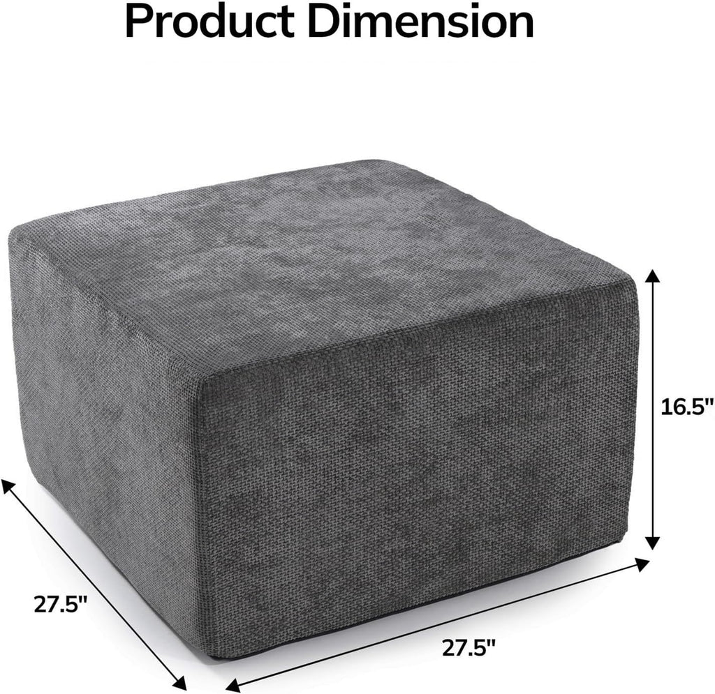 MONVANE 27.5" Square Ottoman, Modular Foot Rest, Grey | Matches Modular Sectional Cloud Couch, Footstool for Living Room, No Assembly Required, High-density Resilient Foam