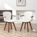 LUNLING Swivel Dining Chairs, Mid Century Modern White Faux Leather Kitchen Chairs with Arms,Bamboo Legs Side Chairs No Wheels,Accent Chair for Dining Rooms and Offices,1PCS