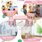 LDAILY Kids Table and Chairs, 3-Piece Children Activity Table for Drawing, Reading, Art Craft and Snack Time, Lightweight Plastic Toddler Table and Chair Set for Playroom, Daycare, Kindergarten (Pink)