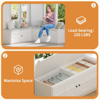 63 inches L-Shaped Storage Bench with Cushion Seat Corner Dining Bench with Hidden Storage Wooden Backless Bench for Entryway Dining Room Kitchen,White
