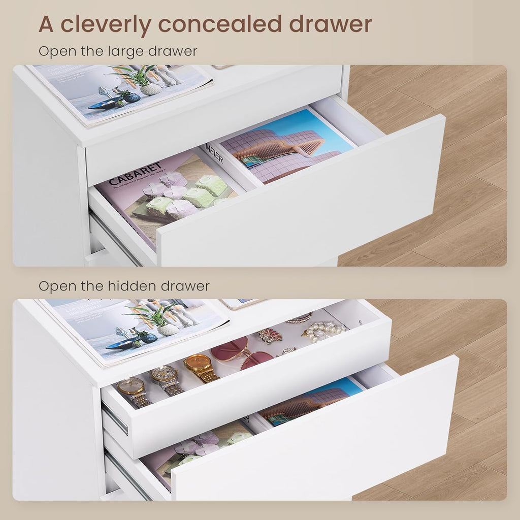 Nightstands Set of 2 with Charging Station and Hidden Drawer, 26"H, White | Bedside Table with 4 Drawers, Modern Night Stand for Bedroom, Side Table with Storage 18.9" W x 15.7" D x 26" H