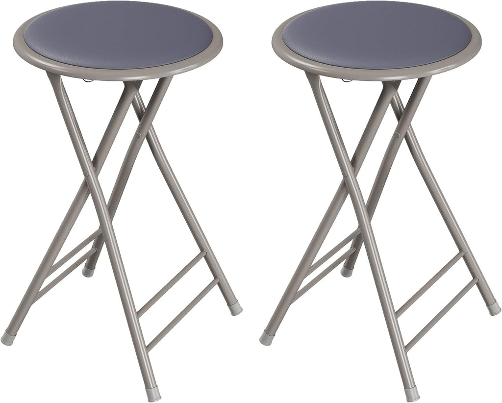 Lavish Home Folding Stool with Padded Backless Seat Set of 2, Gray, 24” | Counter Height Bar Stools with 225lb Capacity, Portable Indoor & Outdoor, Extra Seat for Kitchen, Rec Room or Camping
