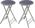Lavish Home Folding Stool with Padded Backless Seat Set of 2, Gray, 24” | Counter Height Bar Stools with 225lb Capacity, Portable Indoor & Outdoor, Extra Seat for Kitchen, Rec Room or Camping