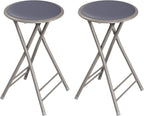 Lavish Home Folding Stool with Padded Backless Seat Set of 2, Gray, 24” | Counter Height Bar Stools with 225lb Capacity, Portable Indoor & Outdoor, Extra Seat for Kitchen, Rec Room or Camping