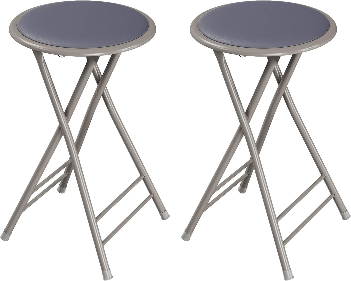 Lavish Home Folding Stool with Padded Backless Seat Set of 2, Gray, 24” | Counter Height Bar Stools with 225lb Capacity, Portable Indoor & Outdoor, Extra Seat for Kitchen, Rec Room or Camping