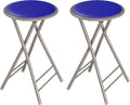 Lavish Home Folding Stool - Set of 2 Counter Height Bar Stools – 24-Inch Backless Folding Chairs with 225lb Capacity for Kitchen, Rec Room, or Game Room (Blue)