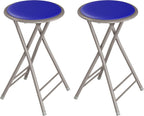 Lavish Home Folding Stool - Set of 2 Counter Height Bar Stools – 24-Inch Backless Folding Chairs with 225lb Capacity for Kitchen, Rec Room, or Game Room (Blue)