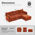 ABCASA L-Shaped 4-Seater Modular Sectional Sofa with Movable Storage Ottoman, Comfy Cloud Couch Set in Terracotta Orange Chenille for Living Room