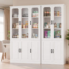 MU 78.7" Tall Kitchen Pantry with 3 Glass Doors, Freestanding China Cabinet with Adjustable Shelves, Large Kitchen Pantry Storage Cabinet Cupboard for Dining Room, Living Room, White (X-Large, 46" W)