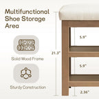 Zihanhome 2 Tier Shoe Rack Bench with Cushion, Solid Wood Shoe Benches, Mid-Century Modern Shoe Storage Bench for Entryway, Hallway, Living Room, Closet, Front Door Entrance, (Beige, 46.5")