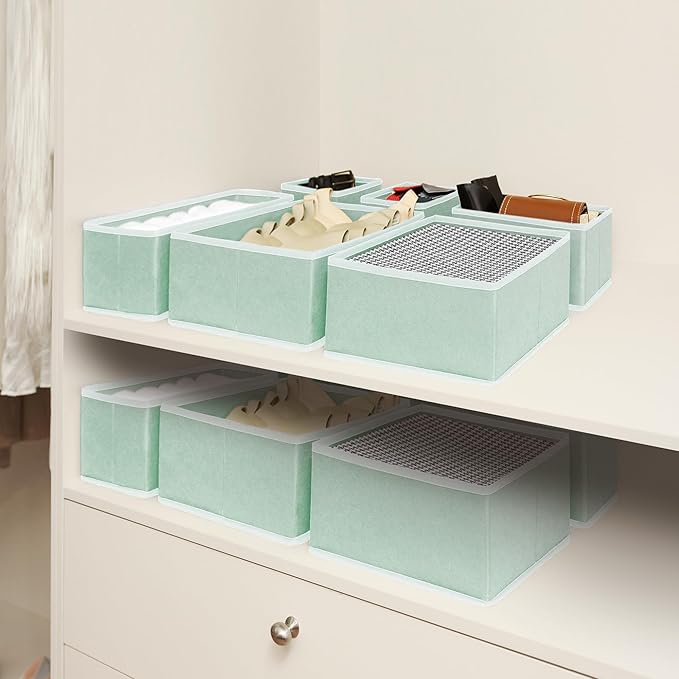 Cupic Cupid Drawer Organizer, Dresser Organizers, Foldabe Drawer Organizer Clothes, Closet Organization and Storage Dividers for Socks, Underwear and Diaper, Set of 12, Green