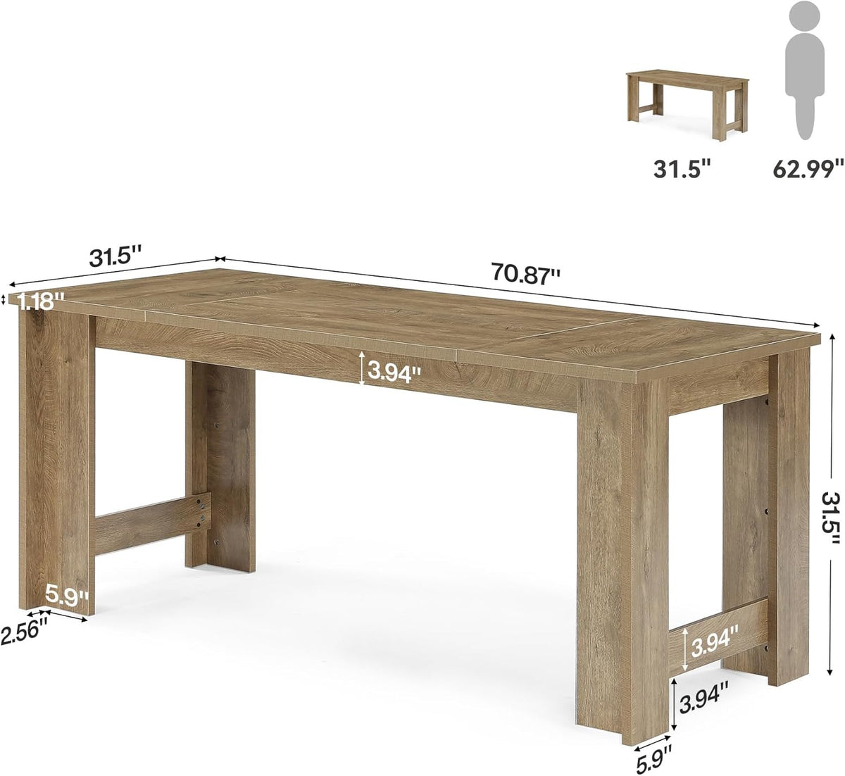 Tribesigns Dining Table for 6–8, 70.8" Farmhouse Dining Room Table with Sturdy Panel Legs, Large Wooden Kitchen Table for Dining Room, Living Room, Natural