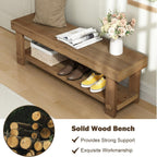 HOKYHOKY 51.2" Long Solid Wood Bench Farmhouse Entryway Bench, End of Bed Storage Benches Narrow Seat Accent Benches for Indoor, Entryway, Dining Room, Living Room, Bedroom and Hallway, Natural