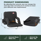 SUNNYFEEL Stadium Seat with Back Support, 4.7" Thick Cushion, 6 Reclining Positions Bleacher Chair with Shoulder Straps, Armrests & Storage Pockets, Non-Slip Strap, Portable for Sports Camping