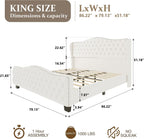 King Size Bed Frame with Tall 51.2" Wingback Headboard, Luxury Platform Bed with Velvet Upholstered Footboard, Deep Button Tufted, Nailhead Trim, No Box Spring Needed, Easy Assembly, Cream