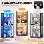 BROTTAR 71" Tall Display Cabinet with Glass Door and 3-Color Lights, Black