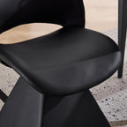 Henf Modern Upholstered Swivel Dining Chairs,Faux Leather Vanity Chair with Wave Shaped High Back, 360 Degree Rotating Mid Century Armless Side Chairs with Metal Base for Dining Room,Desk,Black