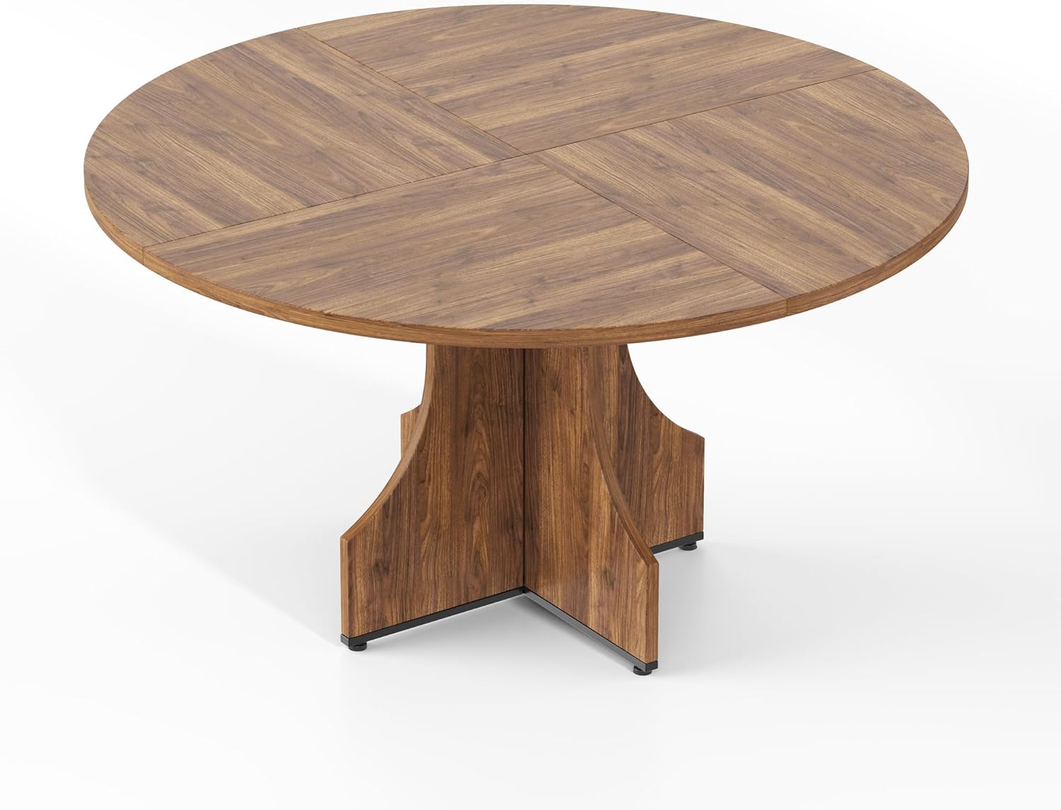 Round Dining Table 47 Inch for 4-6 People, 0.98 Inch Thick Tabletop with Adjustable Feet, Sturdy Legs, Easy to Clean & Assemble, Modern Kitchen Dining Room Table for Small Space Apartment, Walnut Wood
