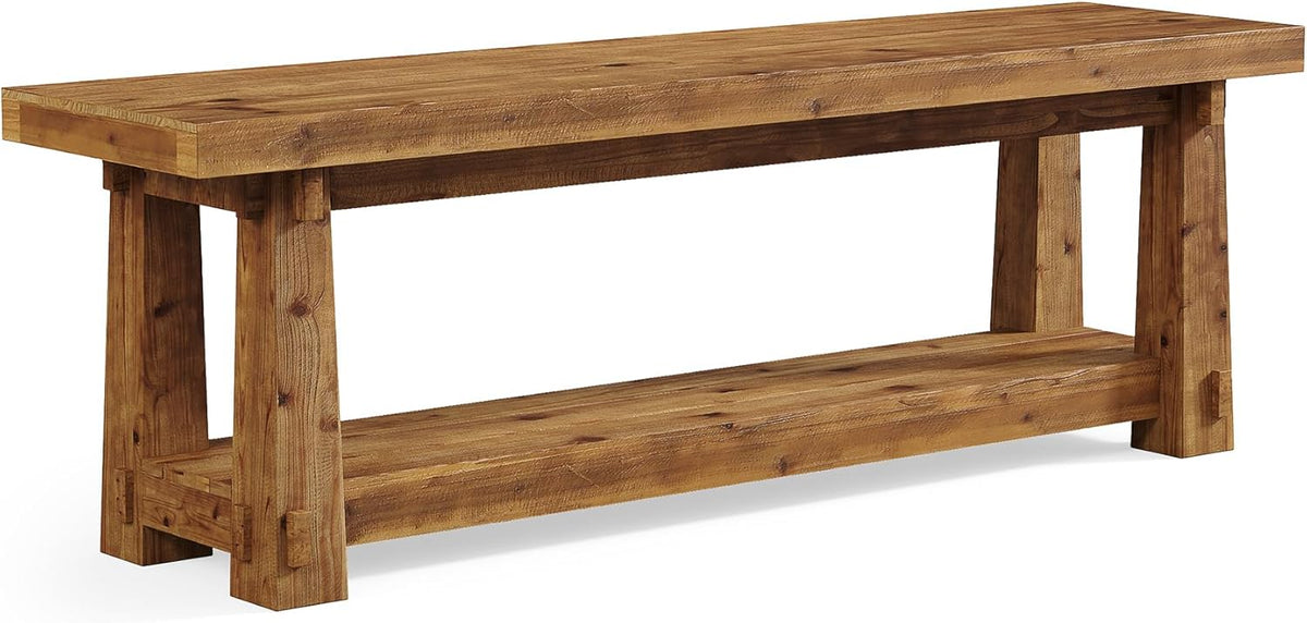 55" Solid Wood Entryway Bench with Shoe Storage, Rustic Wood Grain Shoe Rack Window Bench Seat for Foyer, Hallway, Mudroom, Bedroom, Easy Assembly (Rustic Wood)