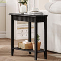 ChooChoo Wedge End Table, Narrow Triangle Side Table with 2-Tier Storage Shelf, Fluted Recliner Side Table for Corner, Living Room, Bedroom, Small Space, Black