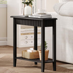 ChooChoo Wedge End Table, Narrow Triangle Side Table with 2-Tier Storage Shelf, Fluted Recliner Side Table for Corner, Living Room, Bedroom, Small Space, Black