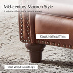 HULALA HOME Genuine Leather Manual Recliner Chairs Set of 2 with Adjustable Backrest & Footrest, Mid Century Modern Push Back Recliners with Nailhead Trim & Wood Legs, Brown