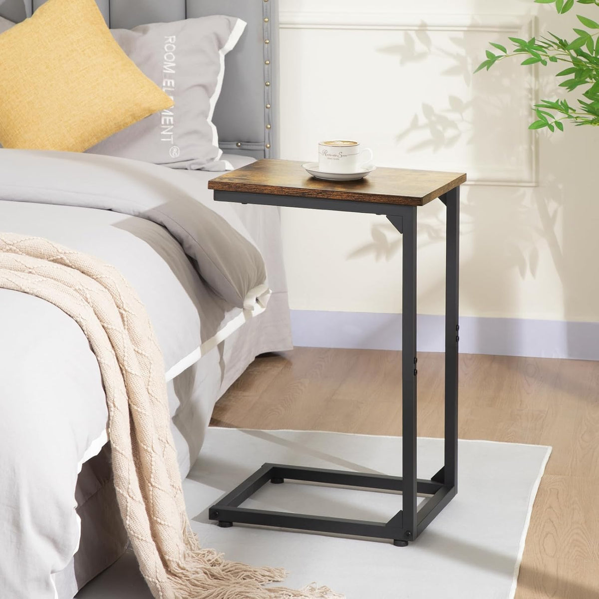 AMHANCIBLE C Shaped End Table Set of 2, Couch Side Table that Slide Under Sofa, Narrow Small Space TV Trays for Living Room, Bedroom, Rustic Brown HET02CBR
