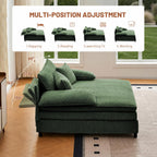 55" W Reclining Chaise Lounge Chair Indoor with 4-Gear Adjustable Backrest, Oversized Deep Seat Recliner with Comfy Pillows, Single Sleeper Sofa Bed, Cloud Couches for Living Room-Green