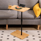 Height Adjustable Bamboo Couch Table, C-Shaped Oval End Table with Slots for Devices – Sofa Side Table for Bedroom, Living Room, or Bedside Use (B)