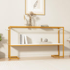 Furnify Console Sofa Table, 52" Modern Entryway Table, 2-Tier Open Shelf with Tempered Glass, Gold Metal Frame Behind Couch Table for Living Room Bedroom Hallway Entrance, White