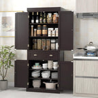 DORTALA 72” Tall Kitchen Pantry Cabinet, Wood Storage Cupboard w/ 4 Adjustable Shelves, 2 Cabinets & Drawer, Utility Freestanding Storage Cabinet for Kitchen, Hallway, Living Room, Brown