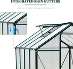Outsunny 6' x 8' Greenhouse for Outdoors, Polycarbonate Greenhouse with Rain Gutter and Roof Vent, Aluminum Walk-in Green Houses for Outside for Patio Backyard Garden, Dark Green