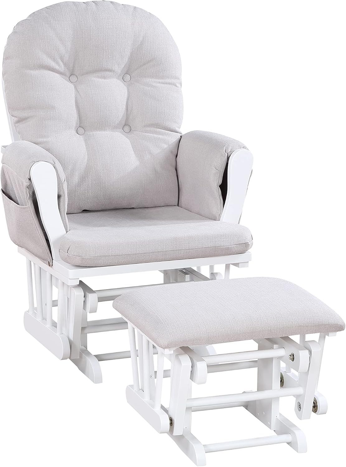 Glider and Ottoman White Wood and Woven Gray Fabric